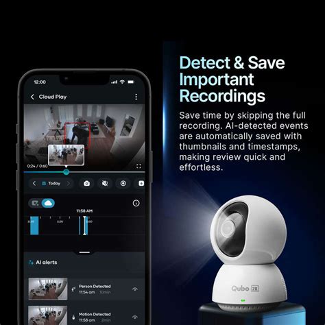 Qubo Smart 360 degree Wi-Fi Camera | 4MP | AI App Alerts | Alarm |Cloud ...