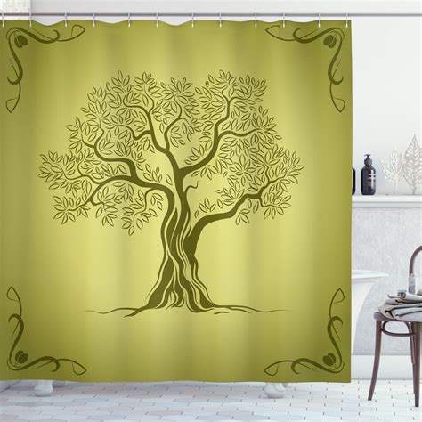 Ambesonne Olive Green Shower Curtain, Olive Tree Pattern, 69"Wx75"L ...