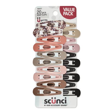 Scunci Metal Snap Hair Clips Value Pack, Assorted Colors and Prints, 20 ...