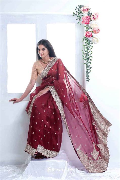 Hand Embroidery Organza Sarees Online In India | Singhania's