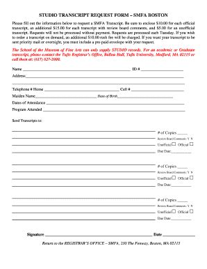 SMFA Boston Studio Transcript Request Form - Fill and Sign Printable ...