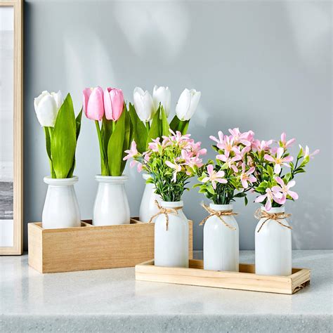 Buy Gloria Set of 3 Artificial Tulips in Glass Pots from Home Centre at ...