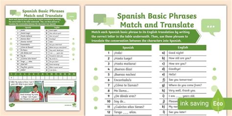 👉 Spanish: Basic Phrases Match and Translate - Twinkl