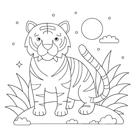 Dessin minimaliste du tigre accroupi dessiné à la main | Vecteur Premium