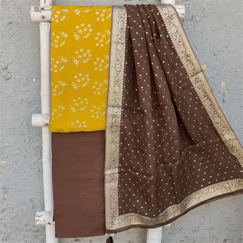 RANISA - Mustard Chinon Sequence Work Top With Cotton Silk Bottom And ...