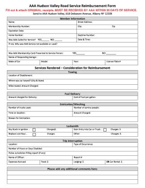 NY AAA Hudson Valley Road Service Reimbursement Form 2015-2026 - Fill ...