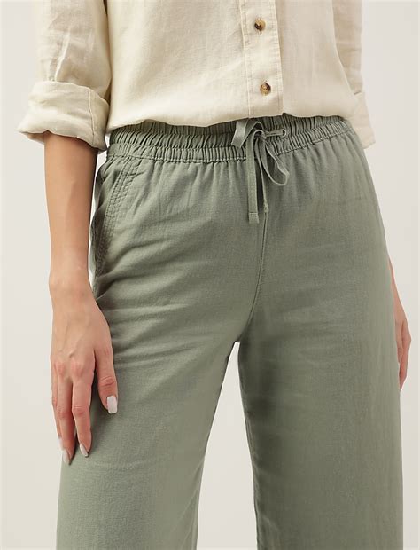 Buy Linen Rich Wide Leg Trousers at Marks & Spencer