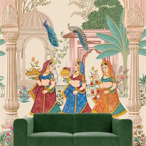 Ethnic Indian Wall Murals. Traditional Mughal Art Full Wall Wallpaper ...