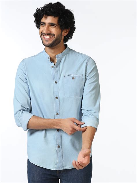 Buy Men Mandarin Collar Shirt Online in India