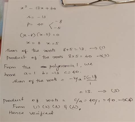 find the zeros of the polynomial x^2 - 13 x + 40 and verify the ...