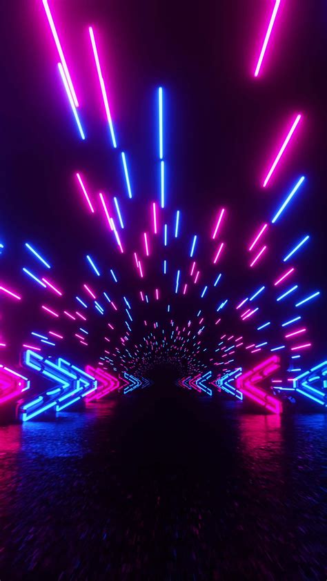 Red blue neon background with glowing gradient arrows, showing forward ...