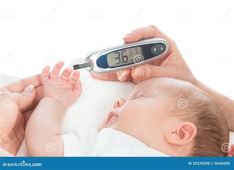 Measuring Glucose Level Blood Test from Diabetes Patient Child B Stock ...