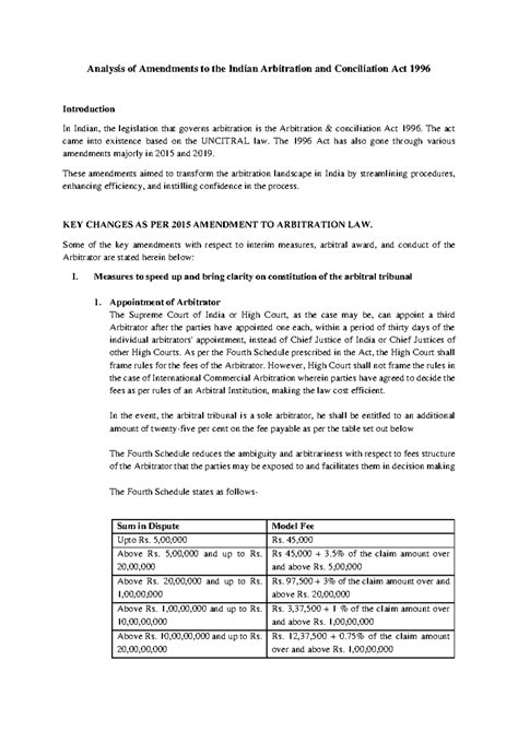 Analysis of Amendments to the Indian Arbitration and Conciliation Act ...