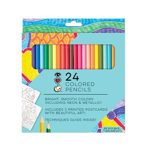 iHeartArt Set of 24 Colored Pencils with 2 Postcards - The Fun Company