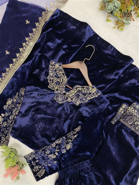 LG 2041 VELVET SEQUENCE DESIGNER WORK 3 PIECE GOWN PLAZZO AND DUPATTA ...
