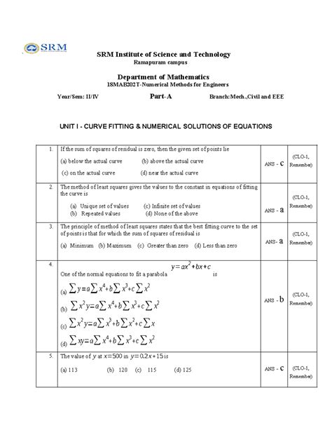 MCQ-21MAB206T-Numerical Methods for Engineers - ` SRM Institute of ...