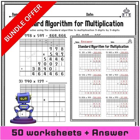 Multiplication Using Standard Algorithm Worksheet 的图像结果