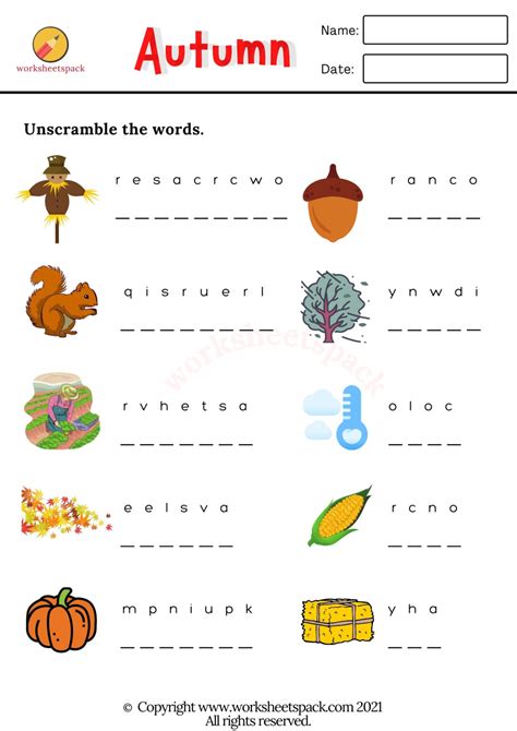 Autumn Worksheets PDF - worksheetspack
