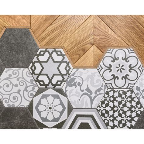 Grey Cement Flower Pattern Hexagon Wall and Floor Decor Tile - Hexagon ...