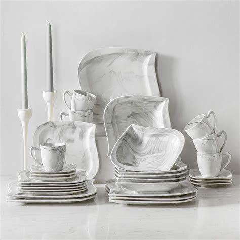 Buy MALACASA, Series Elvira, 30-Piece Marble Grey Dinnerware Sets ...