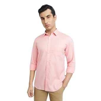 Parx Men's Solid Pattern Slim Fit Pure Cotton Full Sleeve Semi Cut Away ...
