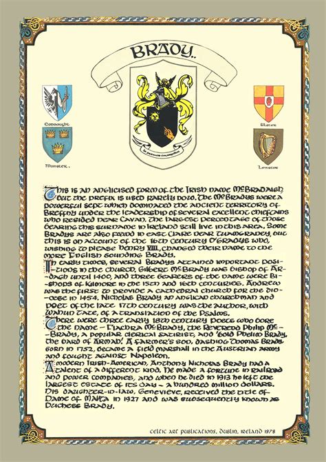 Brady Family Crest Irish Coat of Arms Irish Family Crest - Etsy
