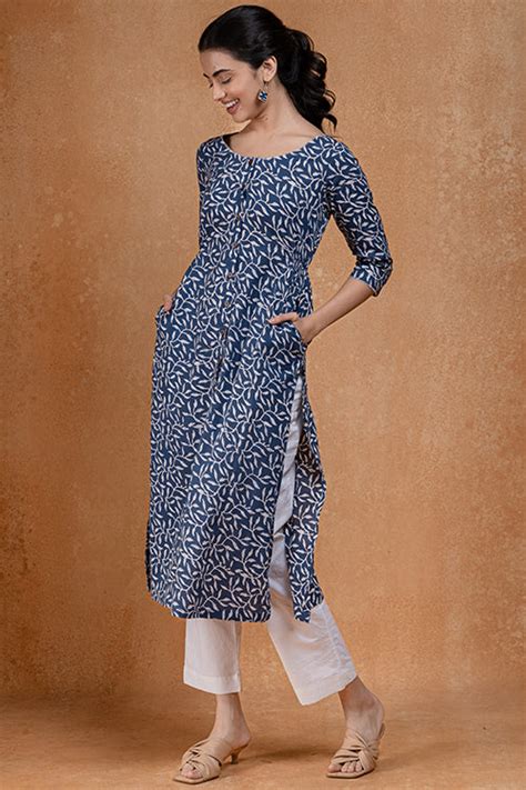 Okhai "Leafy Haze" Handblock Printed Pure Cotton Kurta – Okhaistore