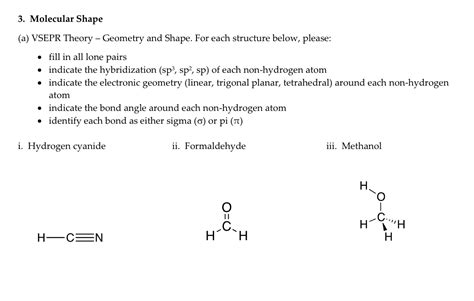 3. Molecular Shape (a) VSEPR Theory - Geometry and Shape. For each ...