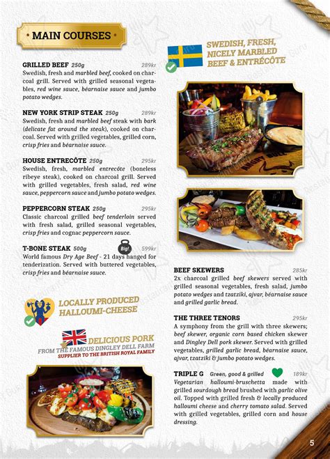 Menu at Flaming Bull steakhouse, Linköping