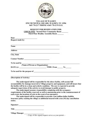 Fillable Online villageofwalden Room Reservation Request Form - The ...
