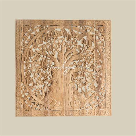 72" Natural Wood Carved Wall Hanging Japandi Style