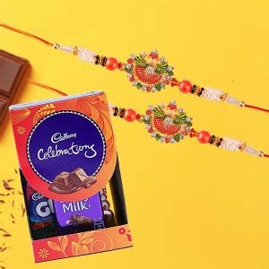 Ascension 2 Peacock Flower Kundan Meena Rakhi for Brother & Small ...