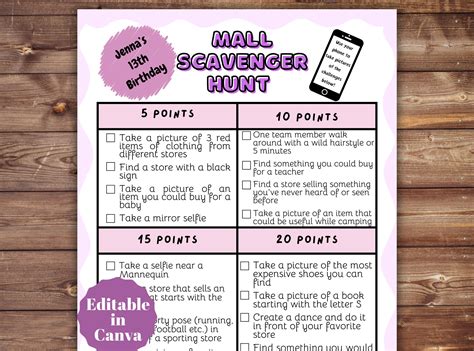 Mall Scavenger Hunt Rules