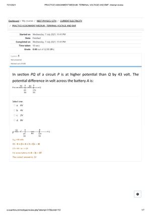 Practice Assignment EASY - Circuit Solving Attempt review - Started on ...
