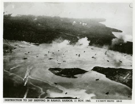 US forces attacking Japanese ships in Rabaul Harbor, New Guinea, 1943 ...