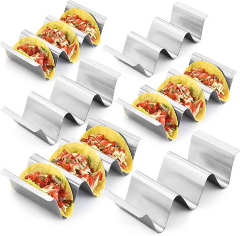 Stainless Steel Taco Holder Stand, Set of 6 - Stylish Rack Holds Up to ...