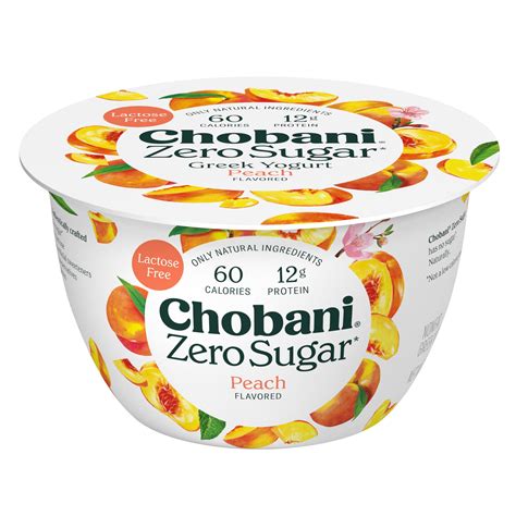 Chobani Zero Sugar Non-Fat Greek Yogurt Peach 5.3 oz Cup with 12g ...