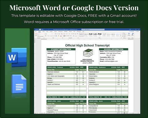Buy Editable Homeschool Transcript, Fillable and Printable High School ...
