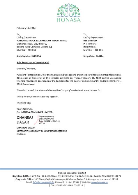 Mamaearth concall - Honasa Consumer Limited Registered Office: Unit No ...