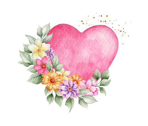 Premium Vector | Watercolor pink heart with flowers