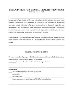 Utah Mental Health Treatment Declaration - Blank Fillable Template ...