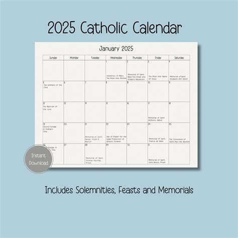 Printable Catholic Calendar 2025 | Calendars 2025