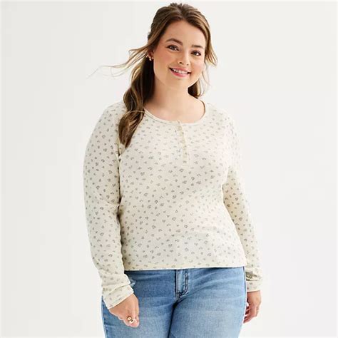 Juniors' Plus Size Pink Rose Long Sleeve Thermal Top