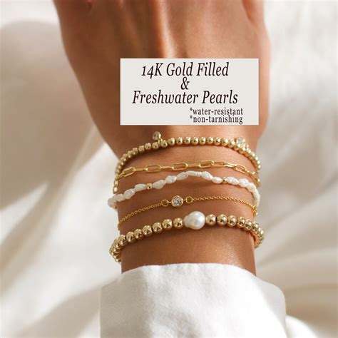 Gold Beaded Bracelets, Pearl Gold Beaded Bracelets, Layering Bracelets ...
