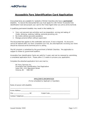 Fillable Online Accessible Fare Identification Card Application - BC ...