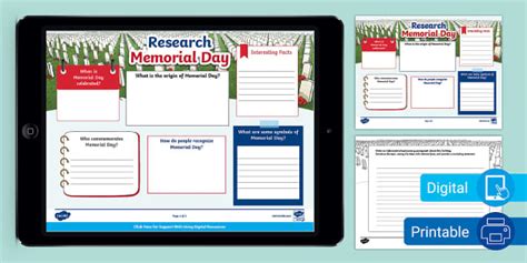 Research Memorial Day Graphic Organizer & Writing Template for 6th-8th ...