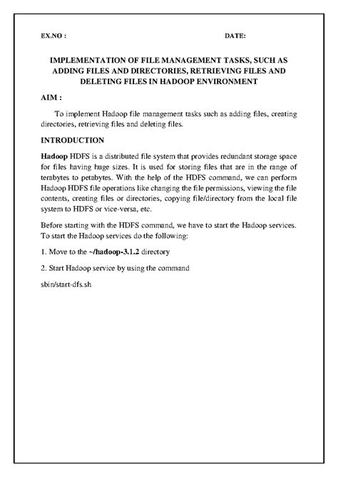 EX3: Implementation of File Management Tasks in Hadoop - Studocu