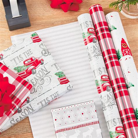 Rustic Winter 3-Pack Reversible Metallic Christmas Wrapping Paper, 120 ...