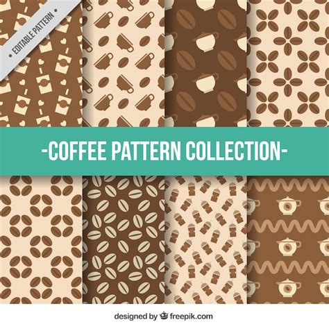 Flat collection of coffee patterns in brown tones | Free Vector