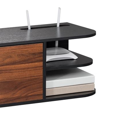 FITUEYES Wall Mounted Media Console with Door Floating TV Stand Walnut ...